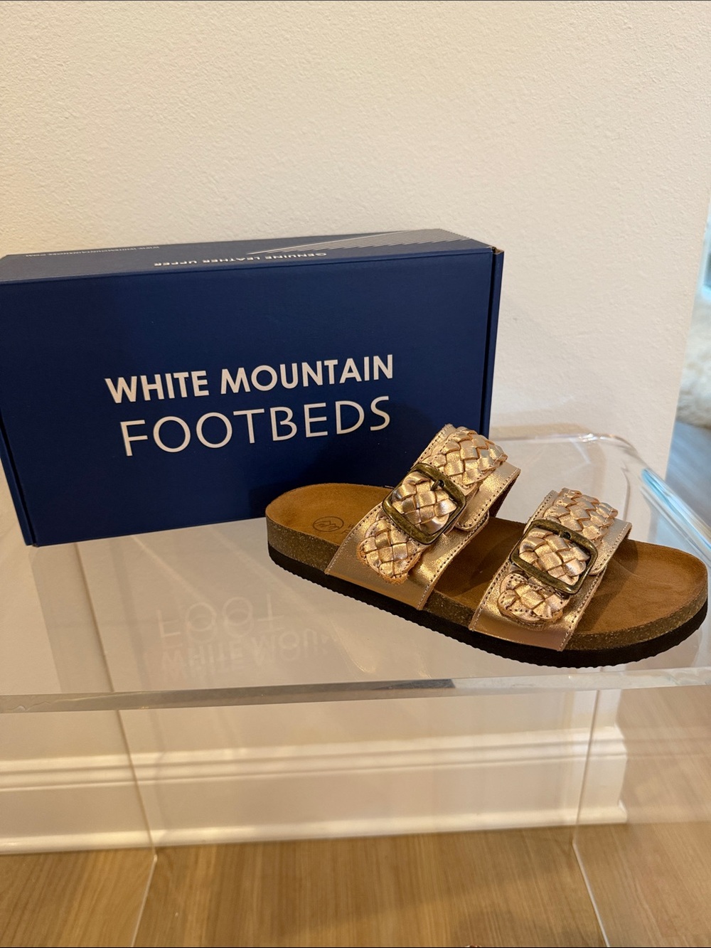 White Mountain Metallic Rose Gold Braided Two-Buckle Sandal